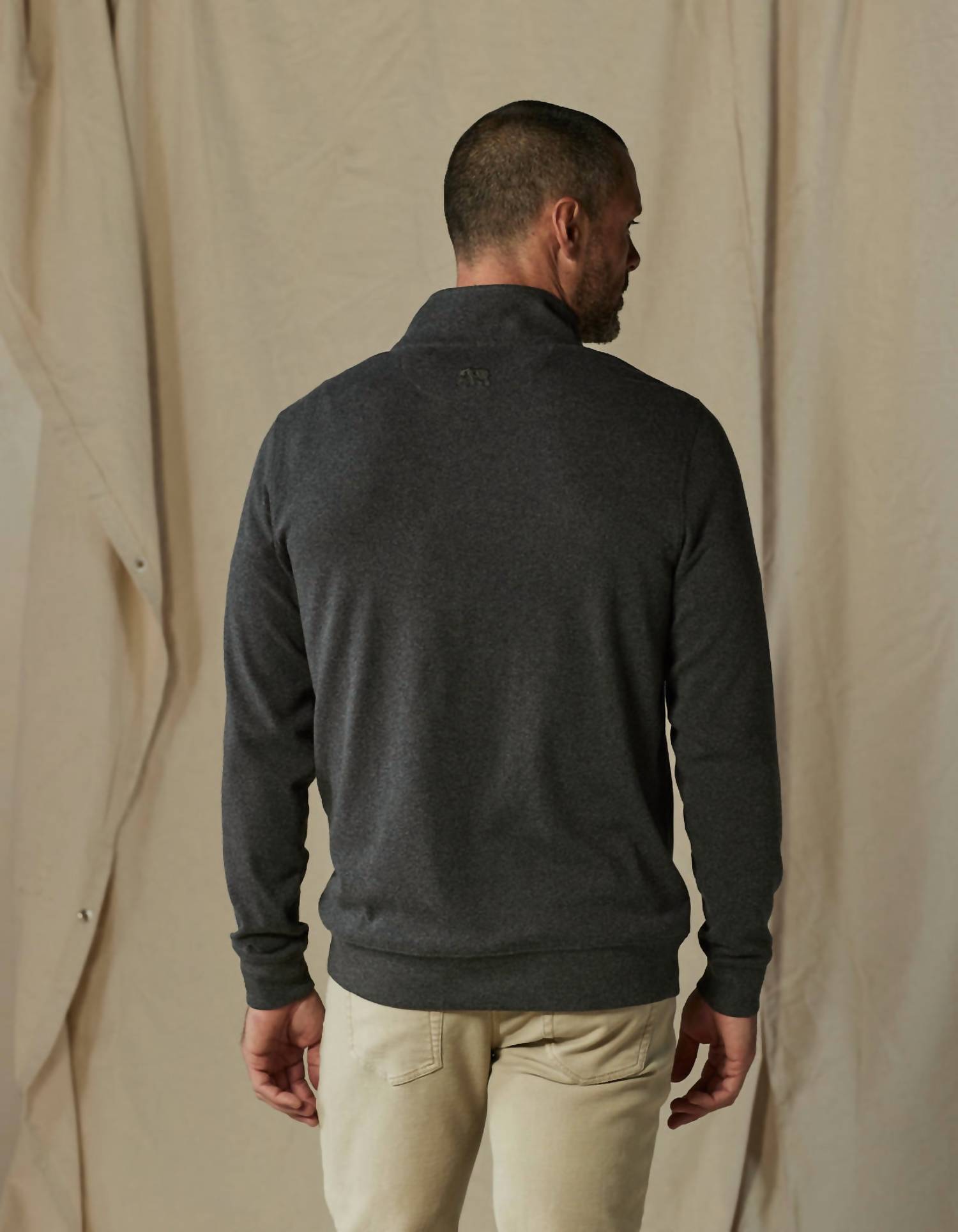 The Normal Brand Puremeso Weekend Quarterzip Sweatshirt in charcoal - men's shirt - detail view