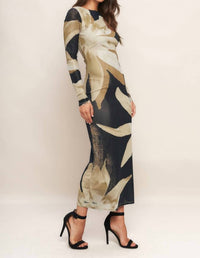 Flying Tomato - Printed Power Mesh Midi Dress