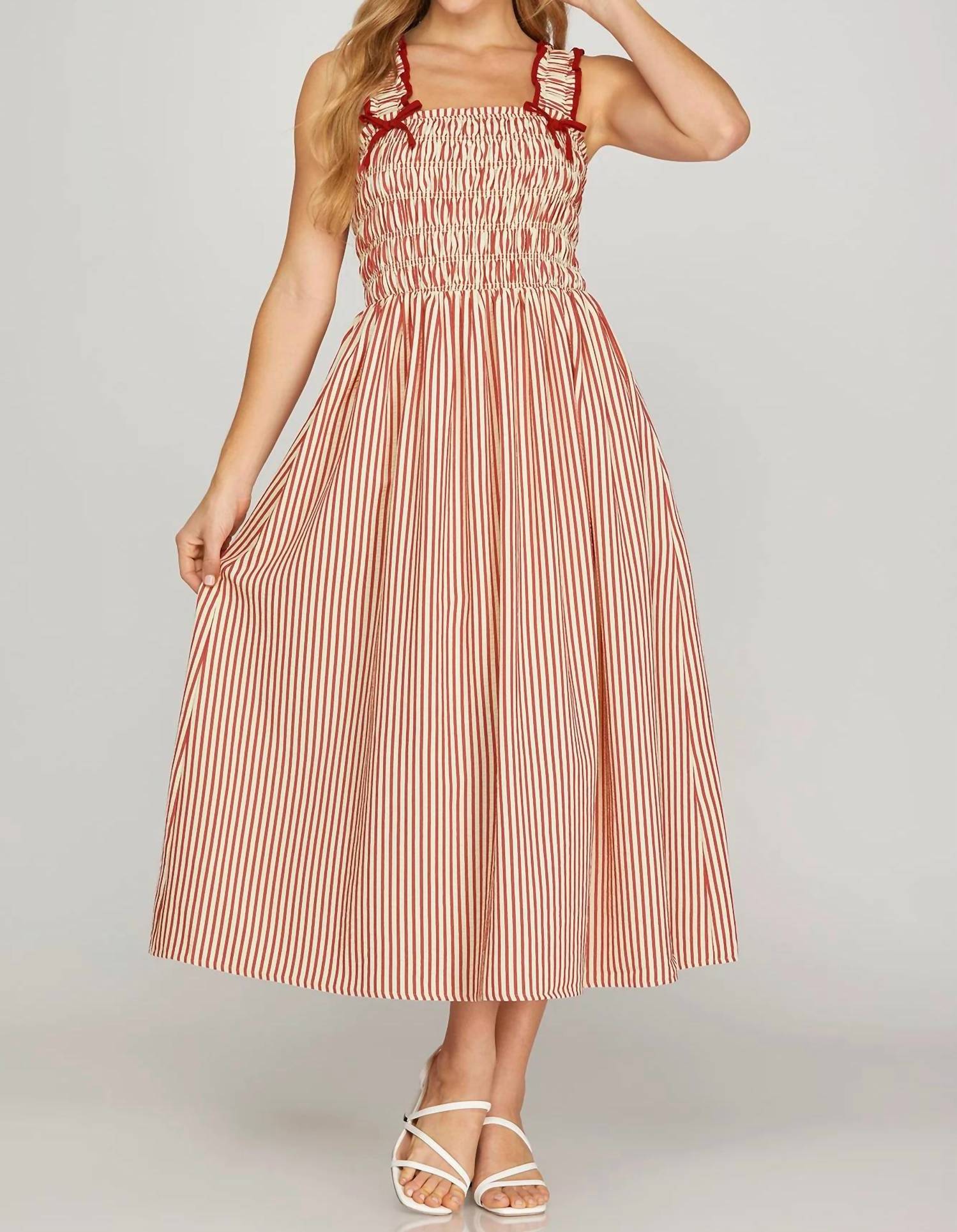 She + Sky - Sleeveless Woven Smocked Midi Dress
