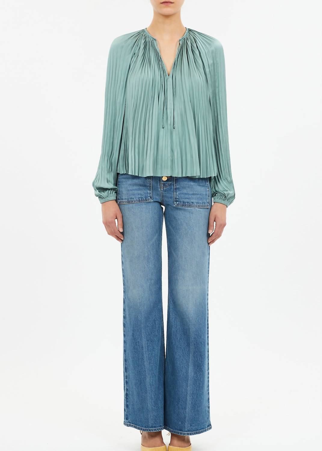 Ulla Johnson Electra Long Sleeve Blouse in sea glass 1 - women's blouse