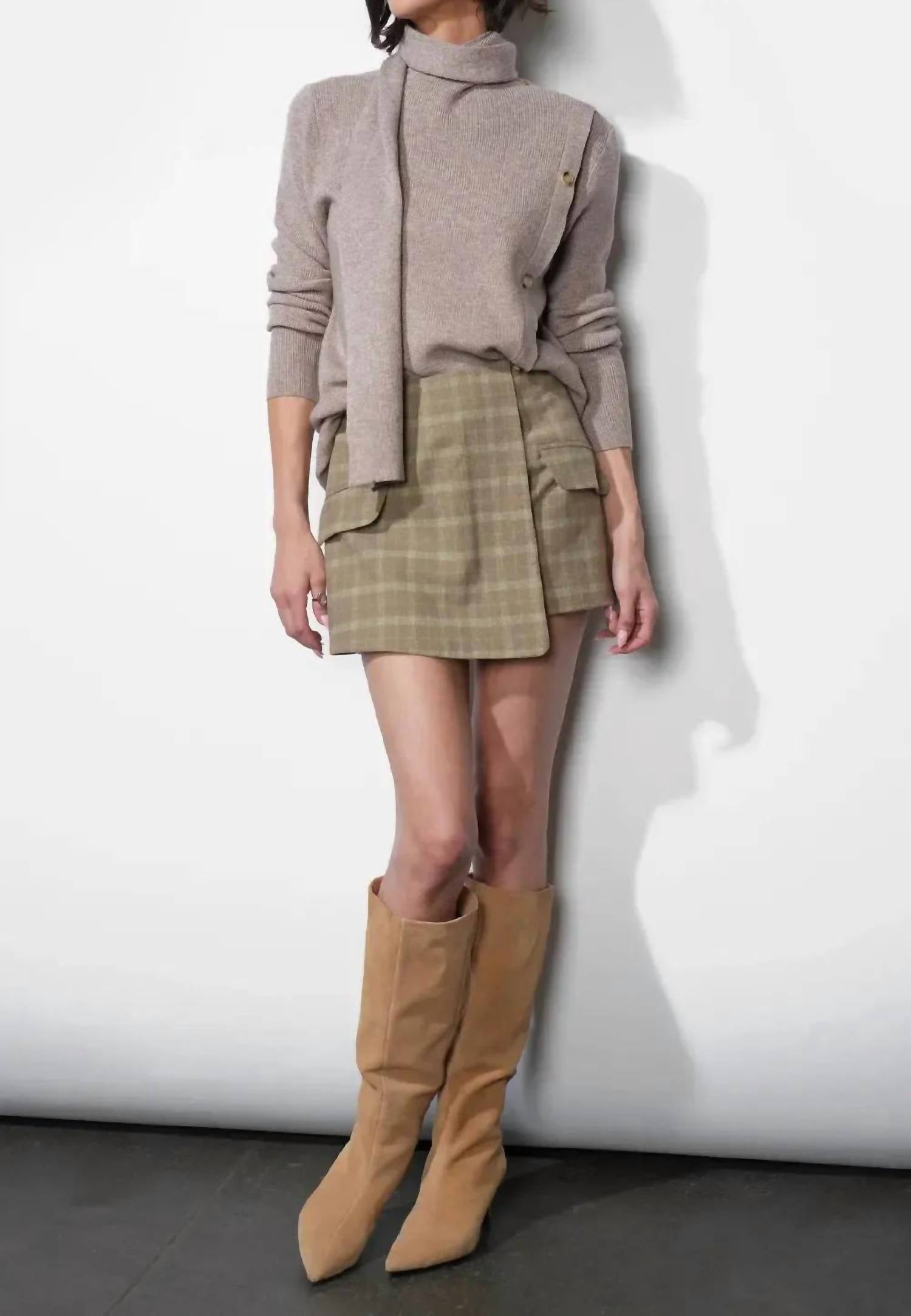 Greylin - Acacia Scarf Neck Asymmetric Button Up Sweater