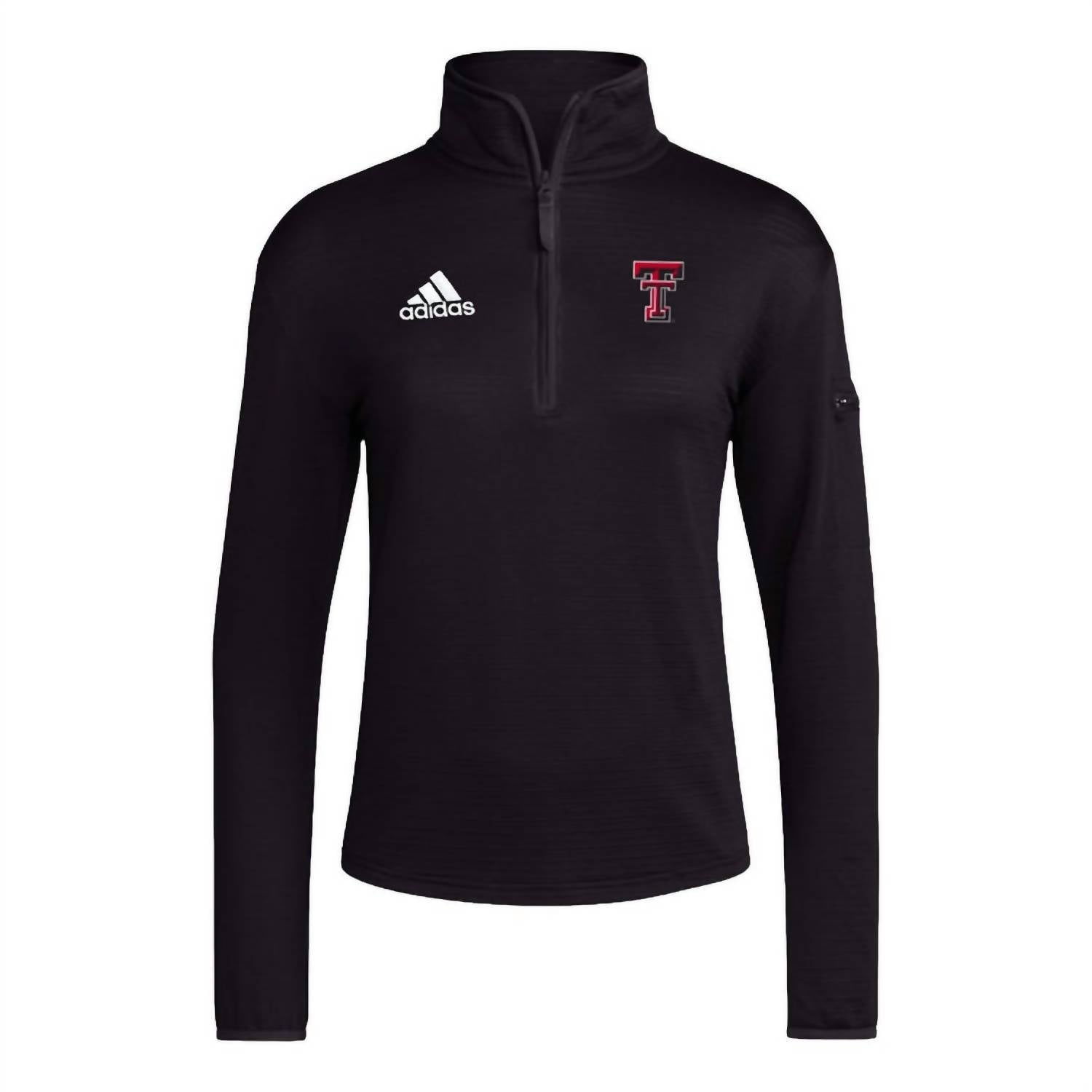 adidas Ladies' Texas Tech Long Sleeve Quarter-zip Knit Jacket in black - women's top