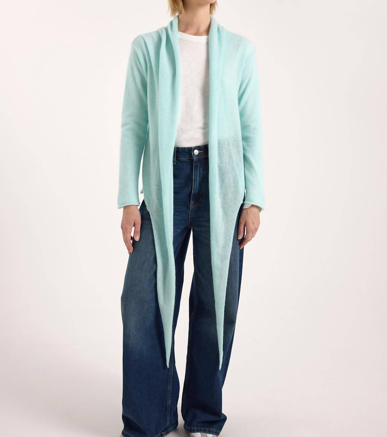 Brodie Cashmere Valerie Multi-Way Cashmere Cardigan in aqua mint - women's cardigan - alternate view