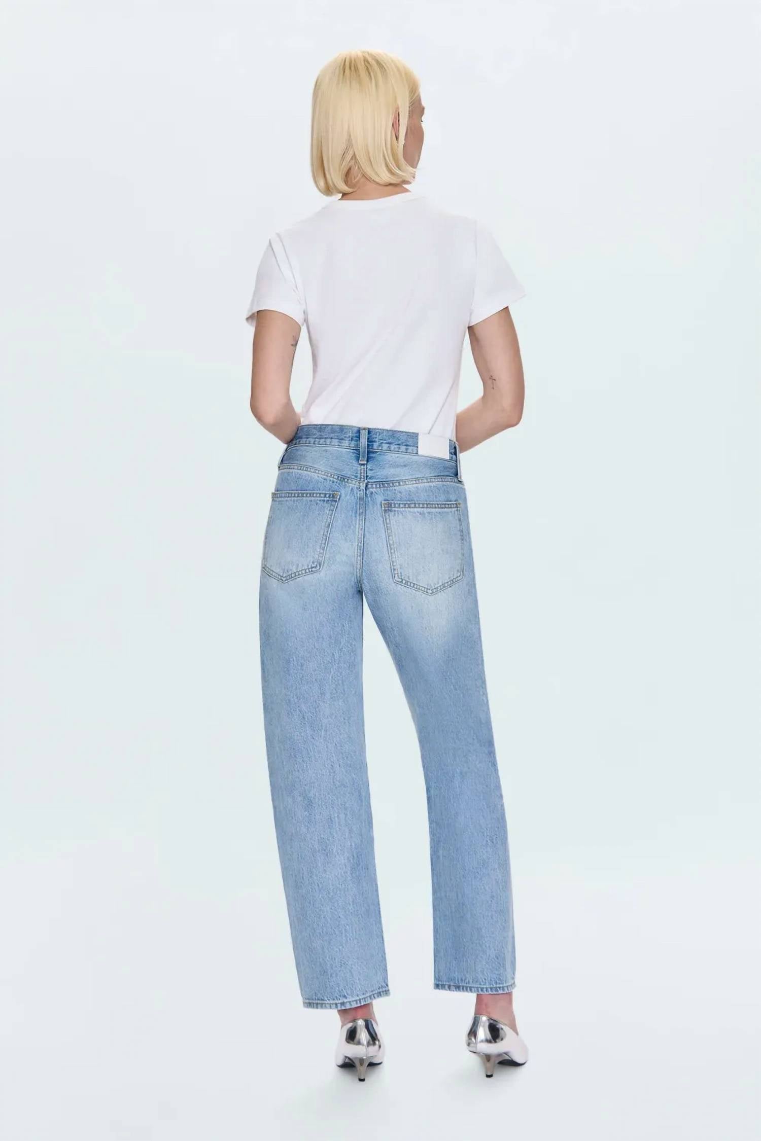 PISTOLA Lexi Mid Rise Bowed Straight Leg Jeans in aries 1 - women's jeans - detail view