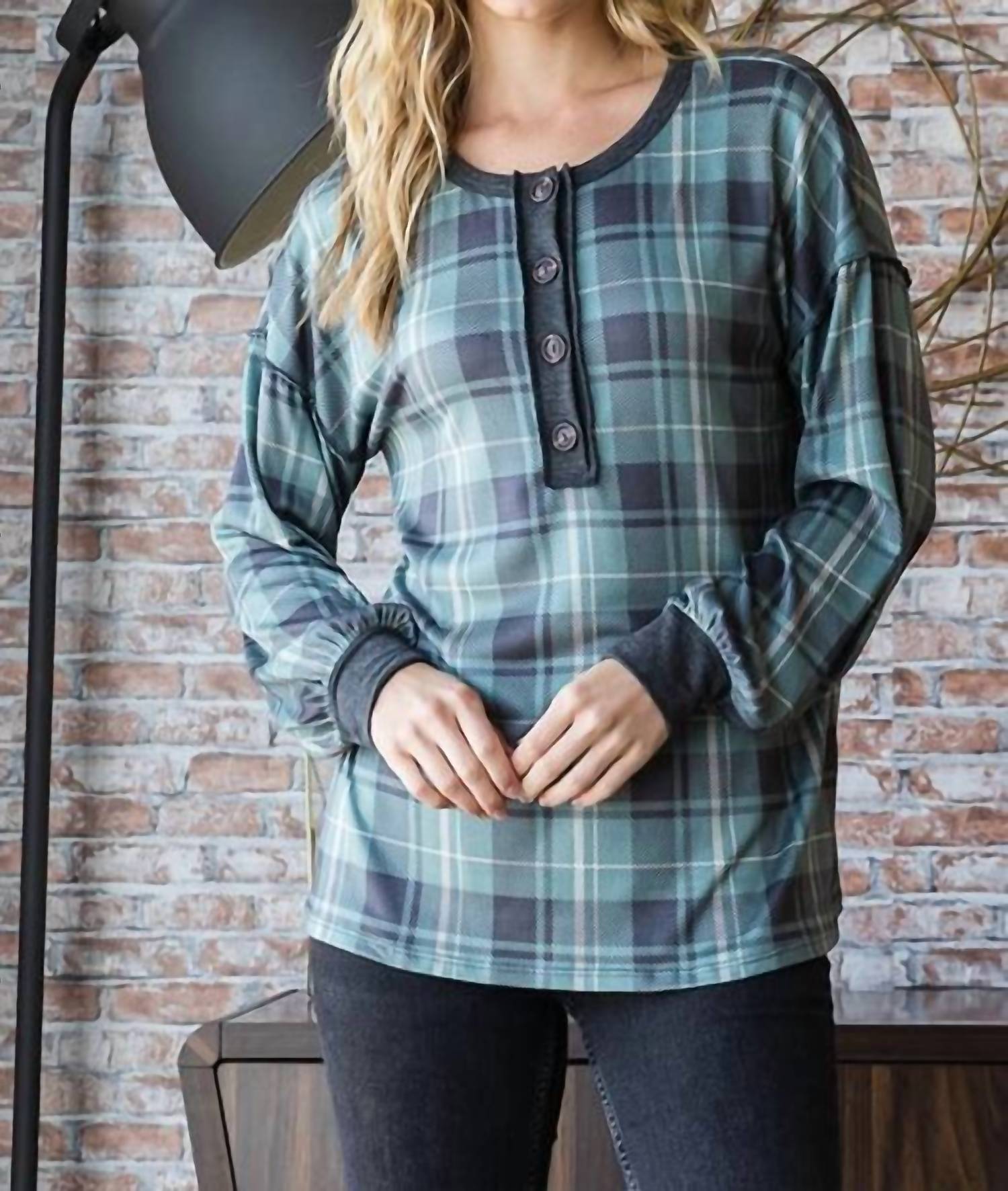 Heimish Usa - Plaid Top With Button Front