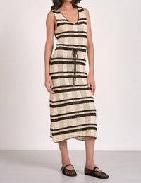 Elan - Striped Crochet Knit Midi Dress