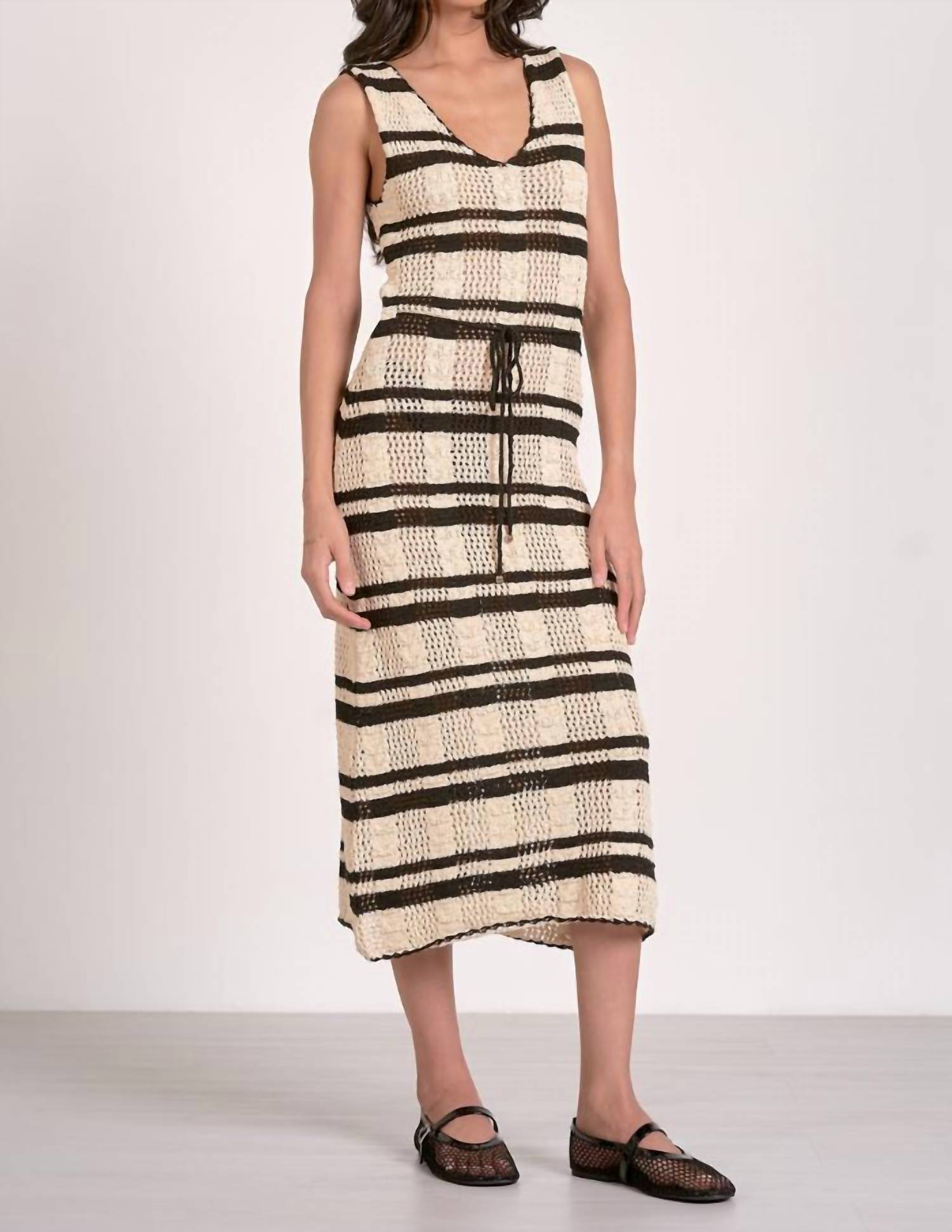 Elan - Striped Crochet Knit Midi Dress