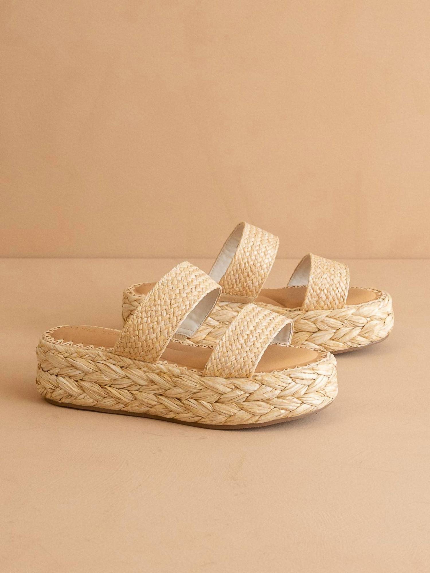Oasis Society - Women Marley Basket Woven Double Strap Platform Slide