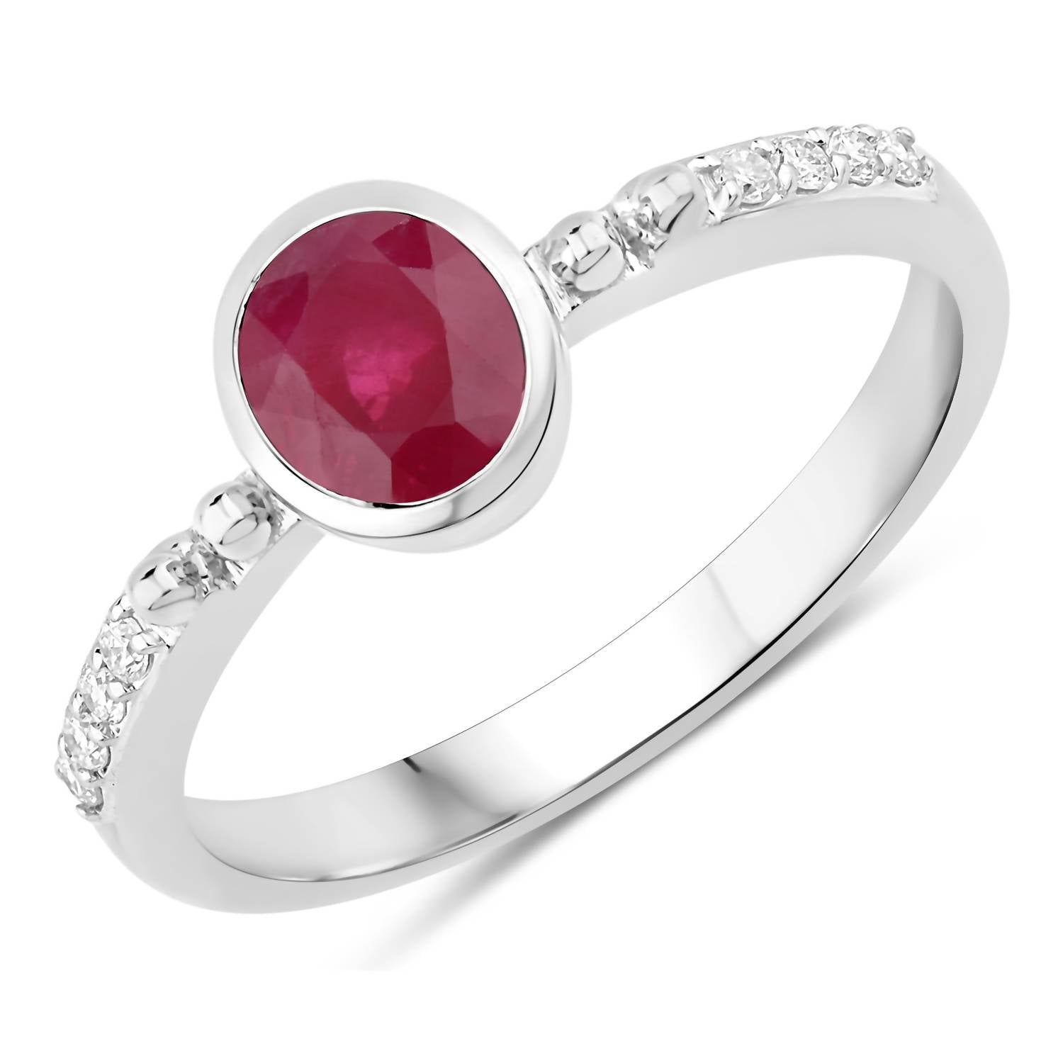 Diana M Jewels Women's Oval Natural Ruby Fashion Ring (1.00 Ct) - Delicate in 14k white gold - women's jewelry