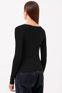 GOLDIE Yvonne Bateau Boatneck Top in black - women's long sleeve top - detail view