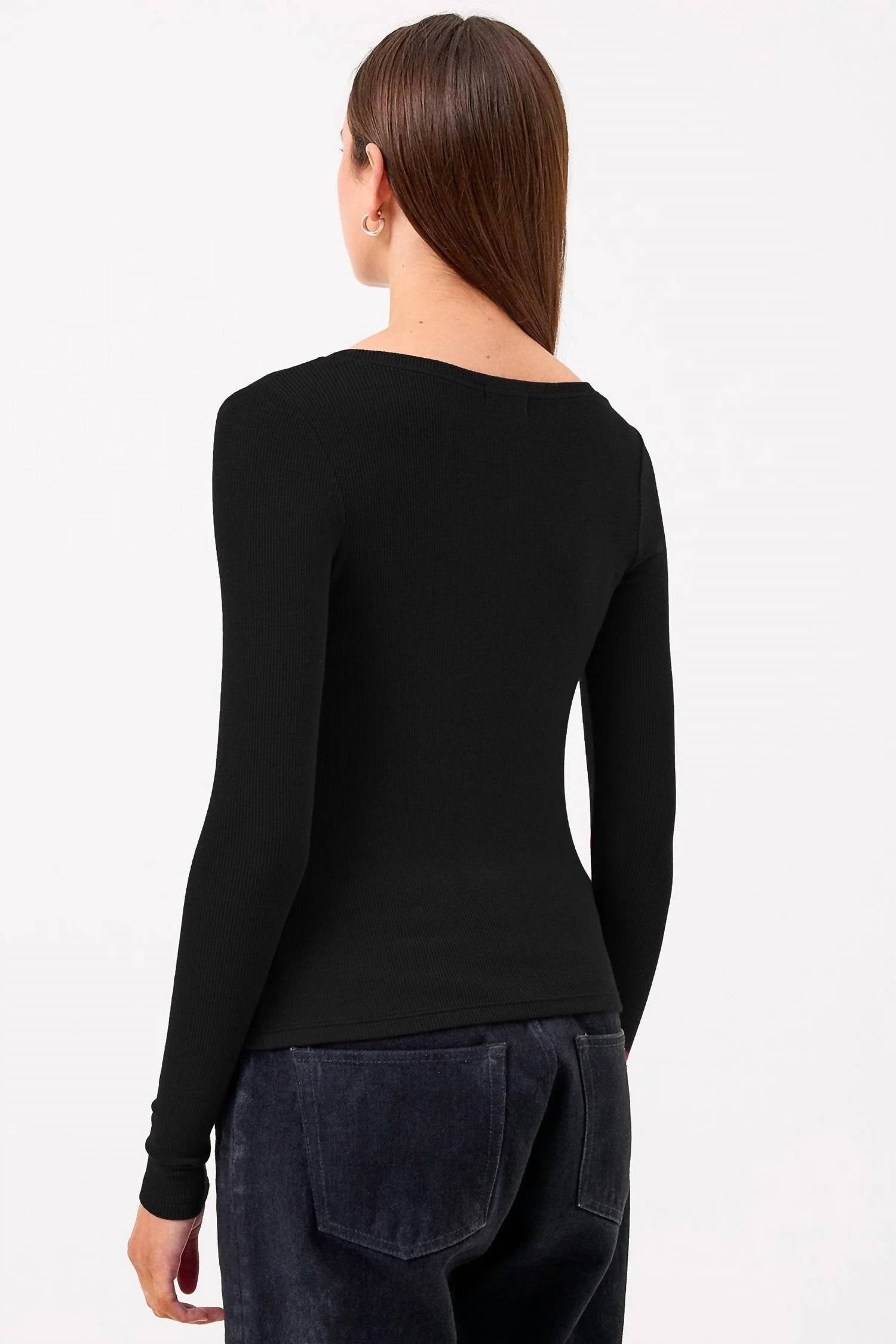 GOLDIE Yvonne Bateau Boatneck Top in black - women's long sleeve top - detail view