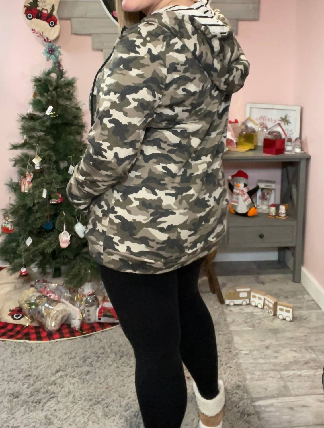 Michelle Mae - Camo and Stripes Half Zip Hoodie