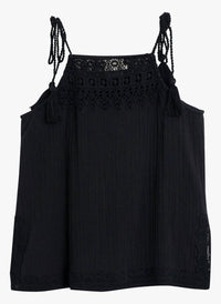 Indi & Cold - Halter Top with Inserted Lace Trims in Double Gauze