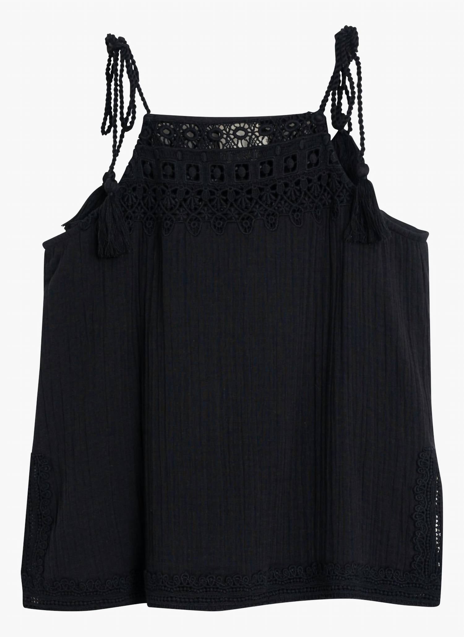 Indi & Cold - Halter Top with Inserted Lace Trims in Double Gauze