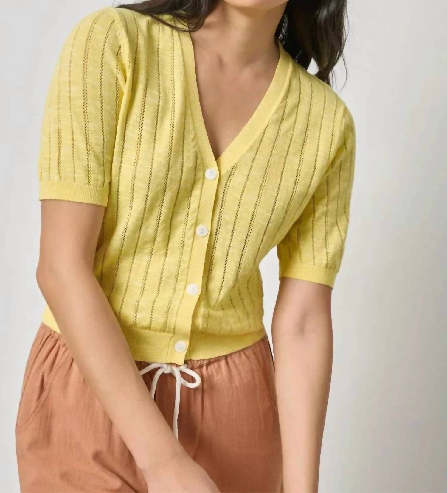 Lilla P - Open Stitch V Neck Cardigan