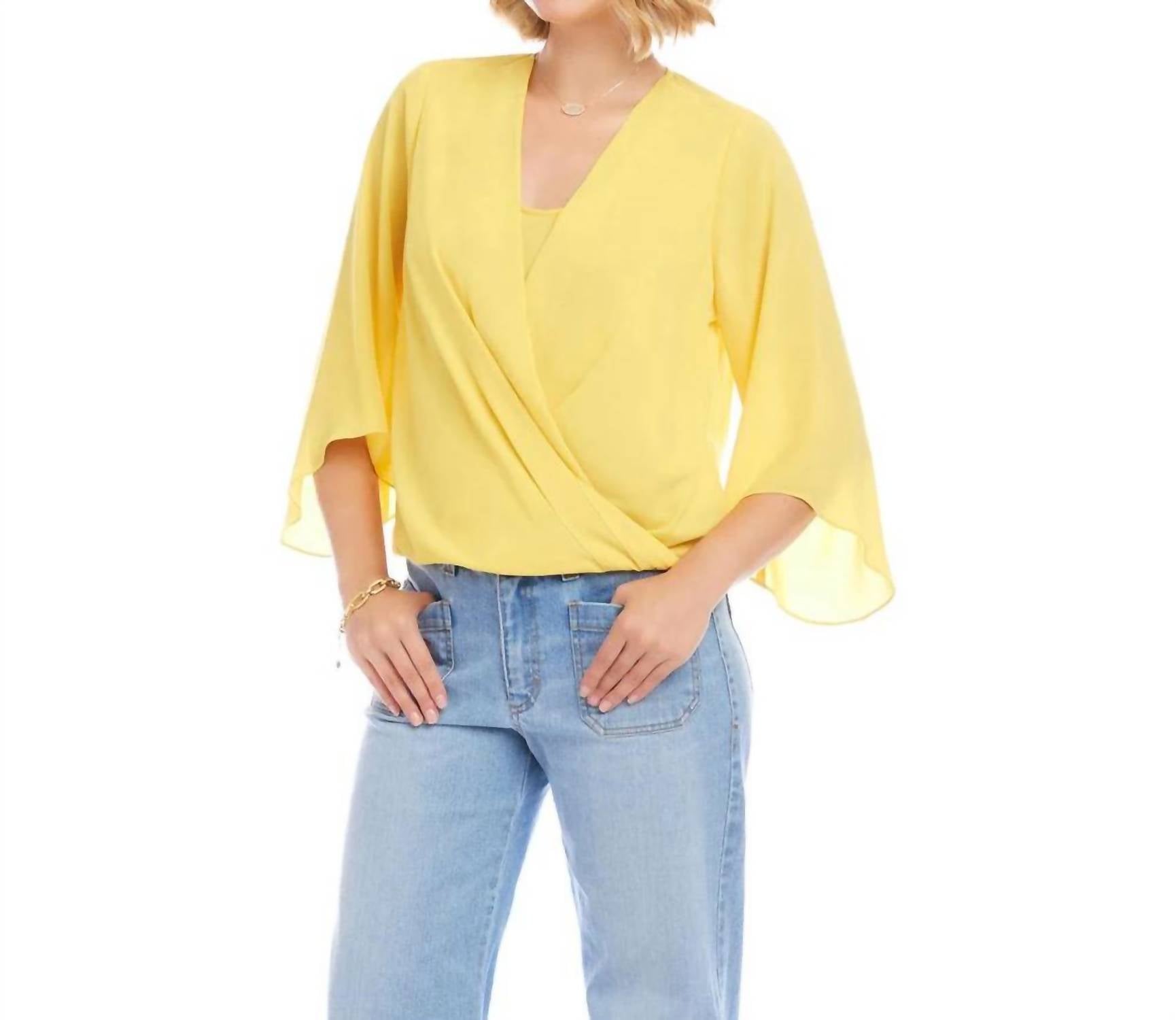 Karen Kane - Bracelet Sleeve Drape Front Crossover Top - Petite