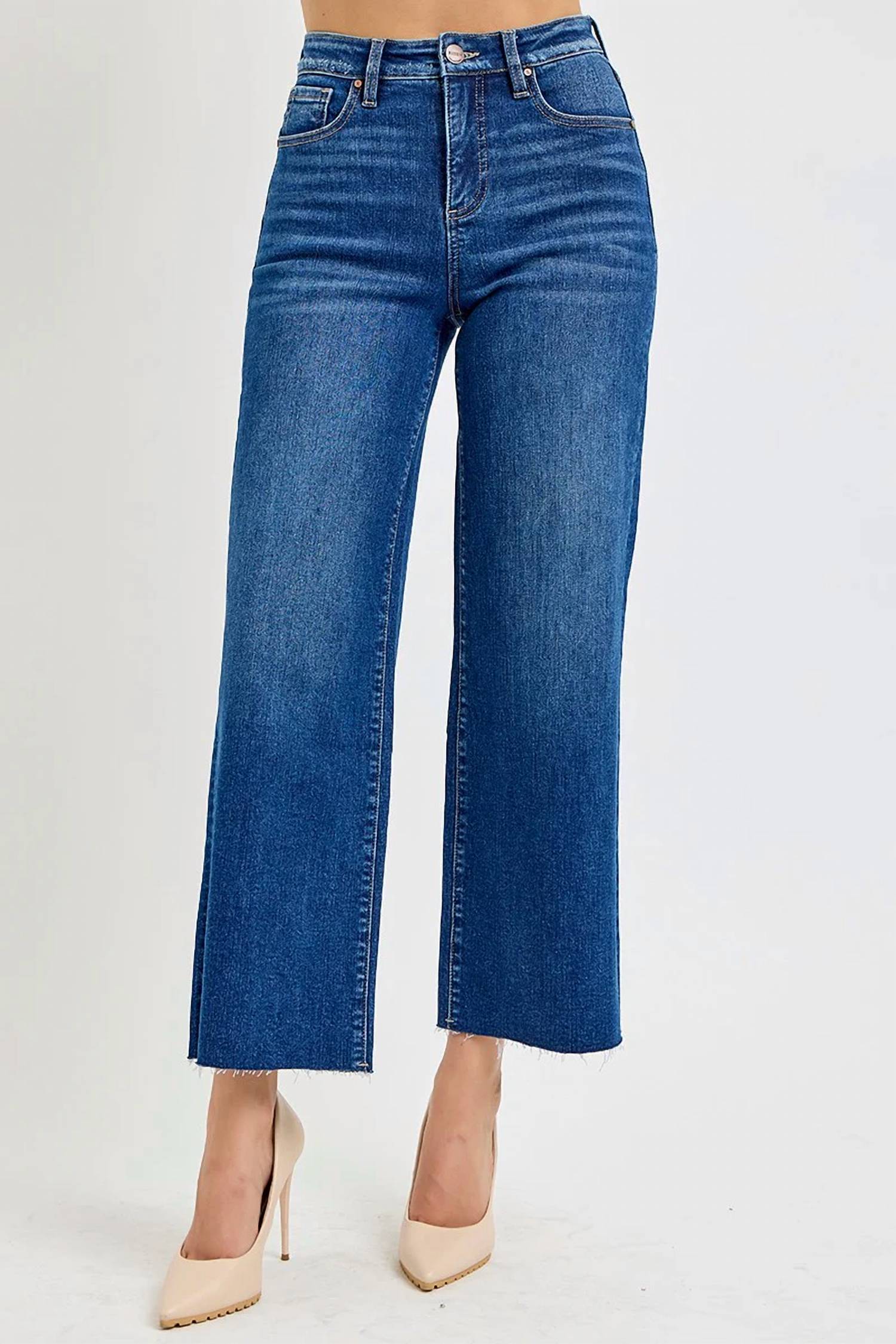 Risen - Tummy Control High Rise Crop Wide Leg Jeans