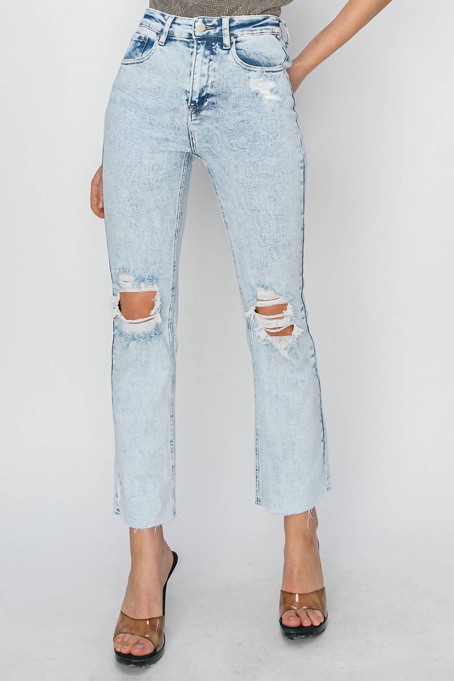Risen - High Rise Knee Distressed Ankle Jeans