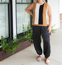 GILLI Calico Sleeveless Sweater Vest - Plus in brown black white - women's jacket - detail view