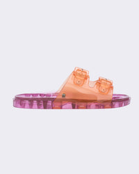 Mini Melissa Girls Wide Slide in orange pink - kids' sandal - detail view