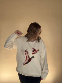 WISHLIST Flying Duck Long Sleeve Sweater in white - women's sweater - detail view
