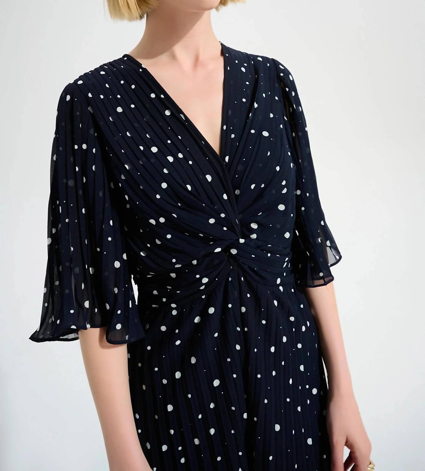 Joseph Ribkoff - Polka Dot Pleated Chiffon Jumpsuit