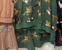QUEEN OF SPARKLES Horse Riders Shorts in dark green - women's sleepwear - alternate view