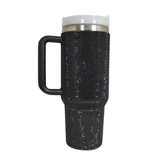 Trendsi - Rhinestone Stainless Steel Tumbler with Straw