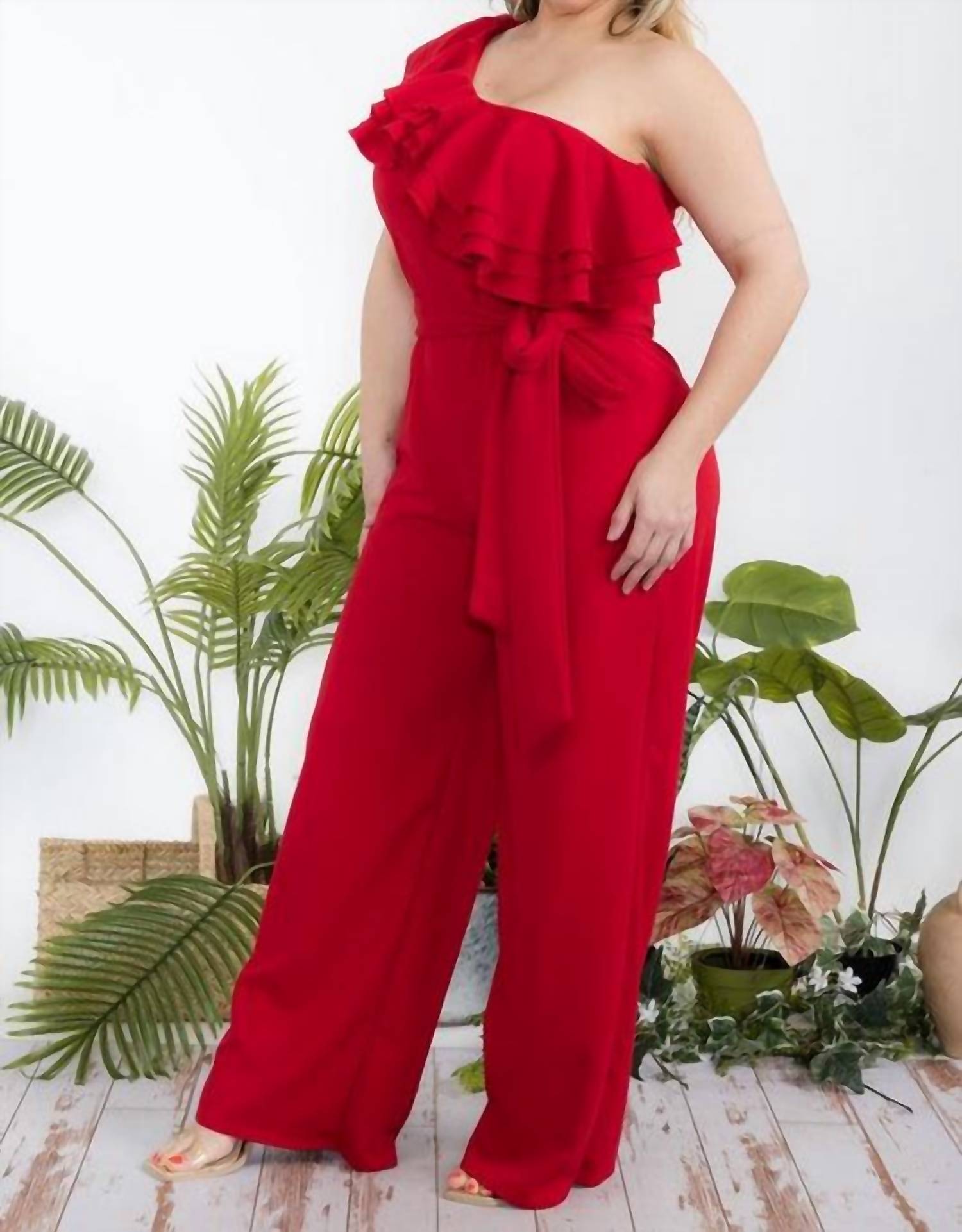 Karen T Design - One Shoulder Ruffle Jumpsuit