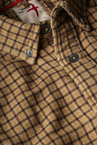 Relwen Men's Chamois-lined Flannel Shirt in gold tweed guncheck - men's shirt - detail view