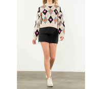 THML Argyle Pattern Knit Sweater in cream - women's sweater - view 6