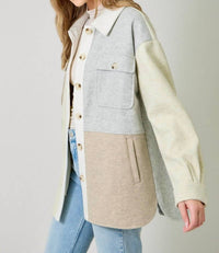 mystree Pieced Together Shacket in latte stone - women's jacket - view 4