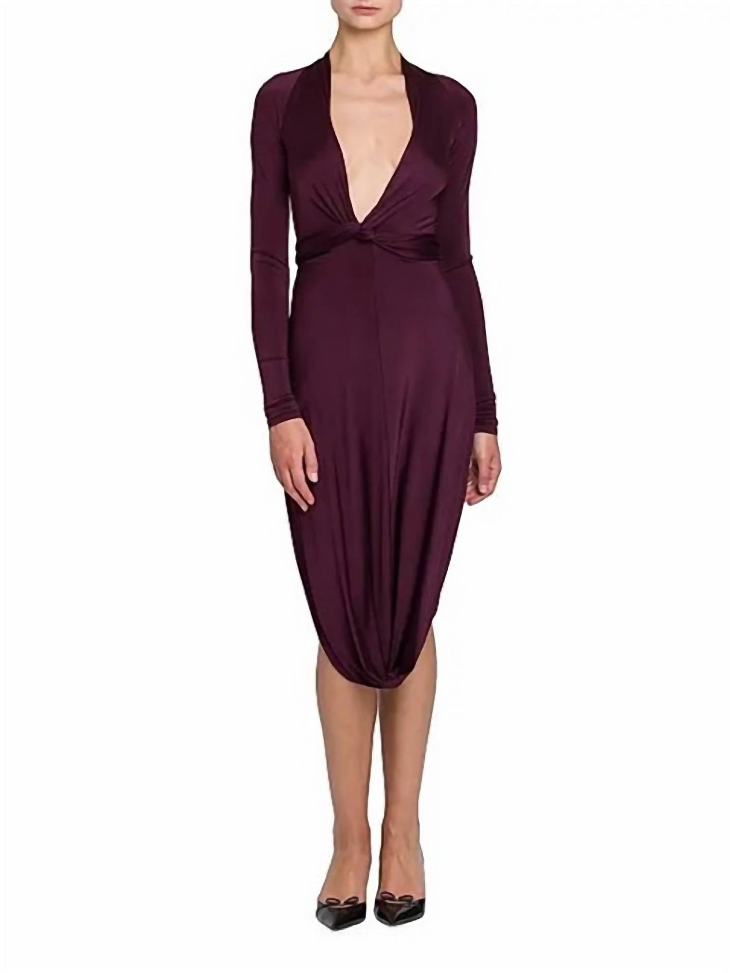 Salvatore Ferragamo Shiny Jersey Knotted Bubble Midi Dress in oxblood - women's dress