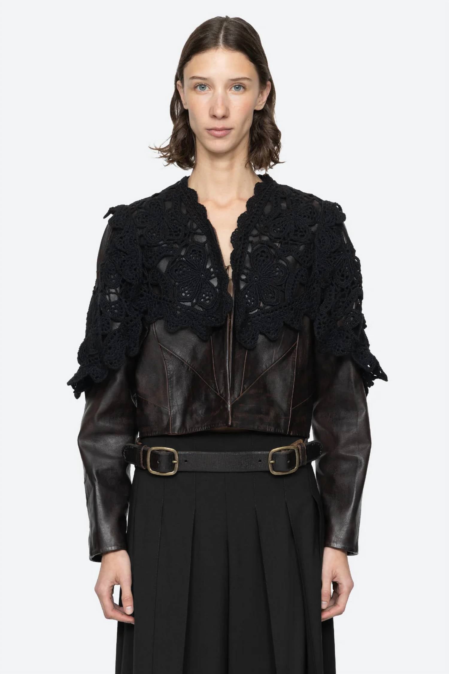Sea - Gwen Leather Jacket Crochet Overlay