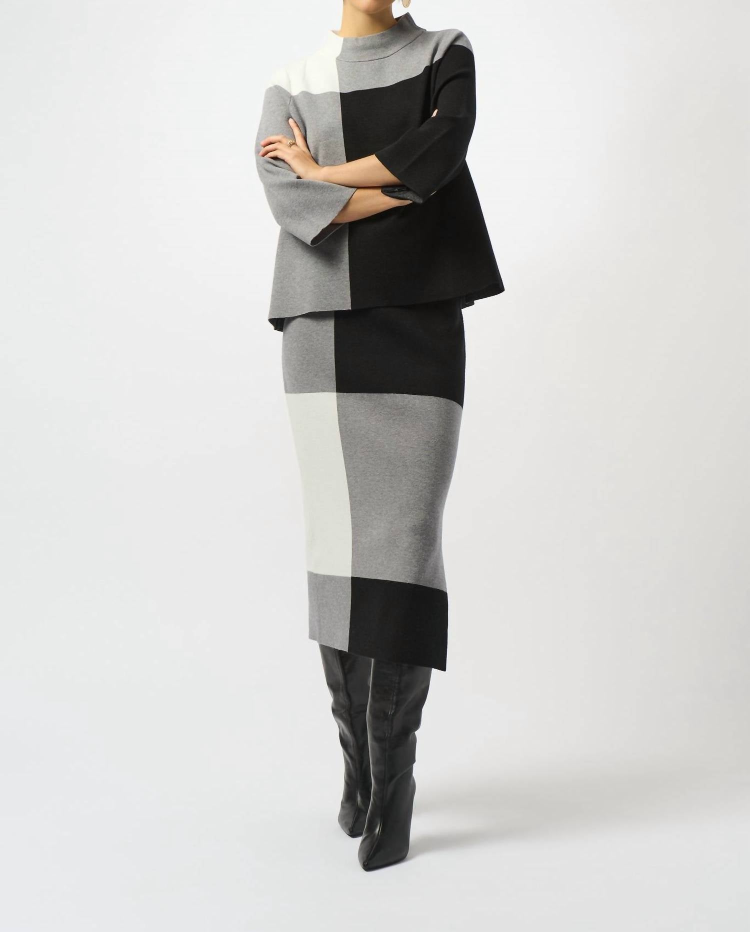 Joseph Ribkoff - JACQUARD SWEATER COLOR BLOCK SKIRT