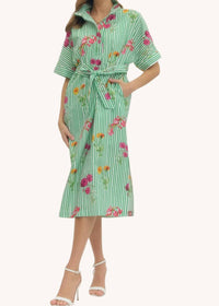 Entro - Bouquet Stripe Cotton Midi Shirt Dress