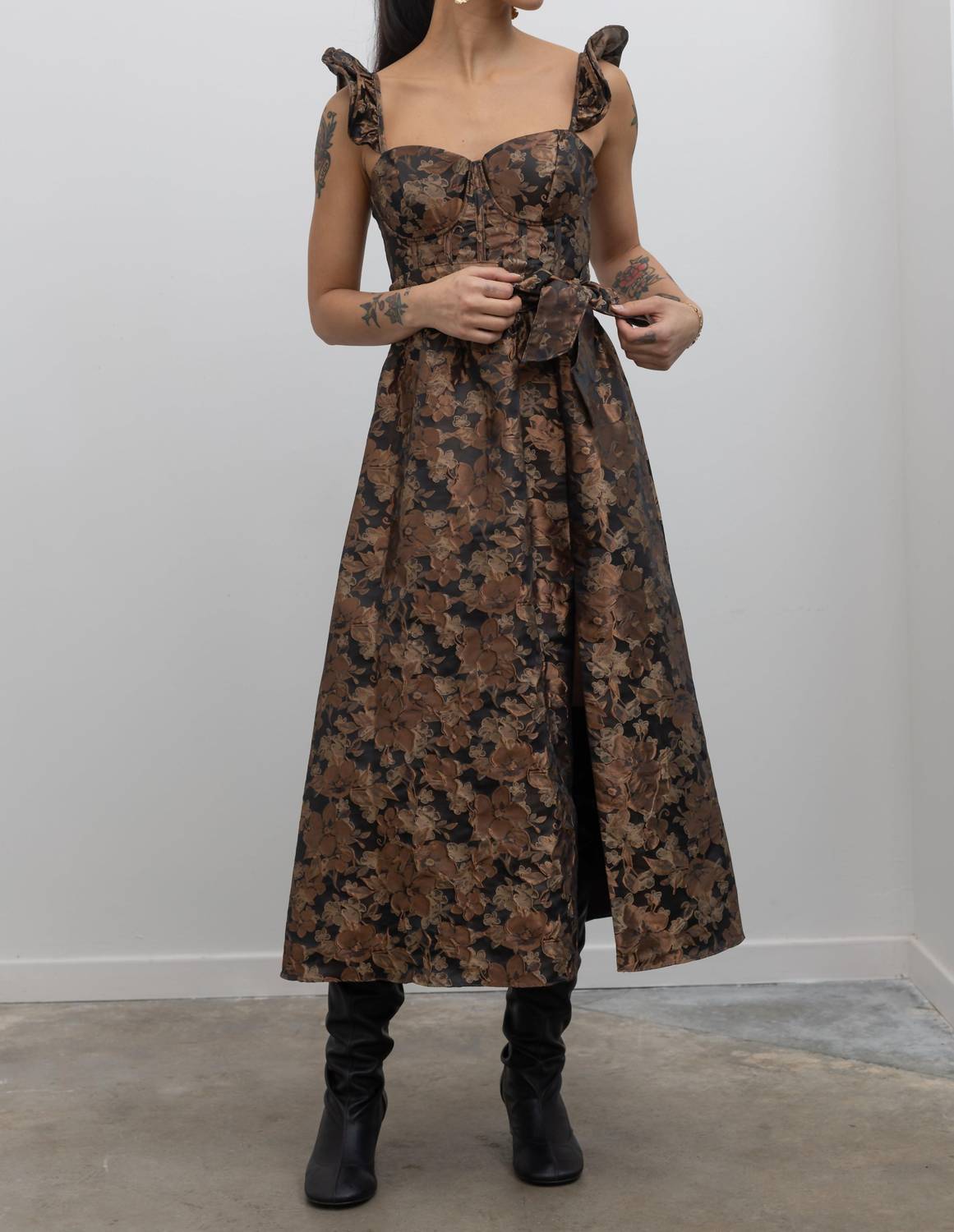 Collective - Floral Jacquard Corset Midi Dress