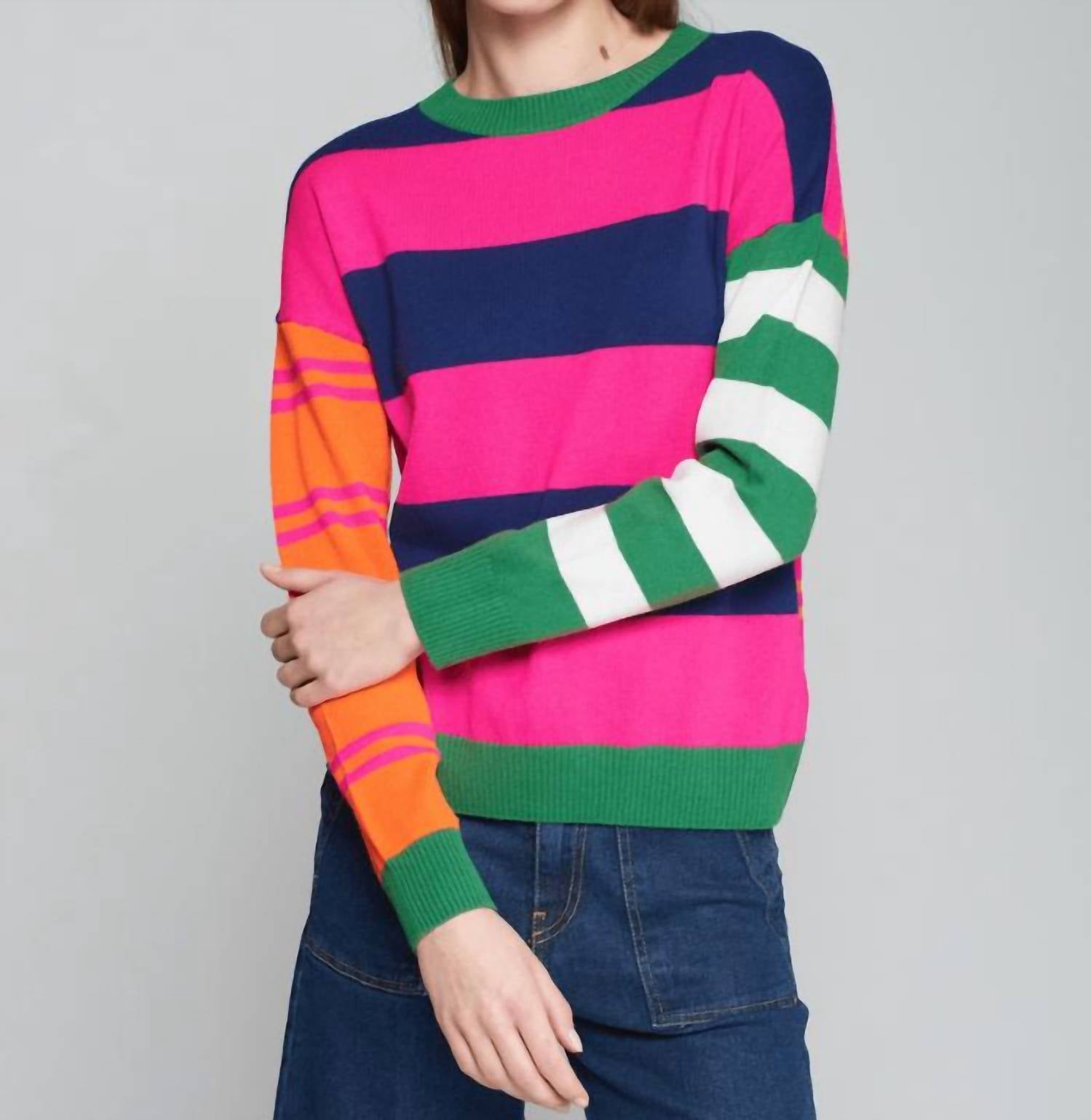 Vilagallo - Crew Neck Pullover Striped Sweater