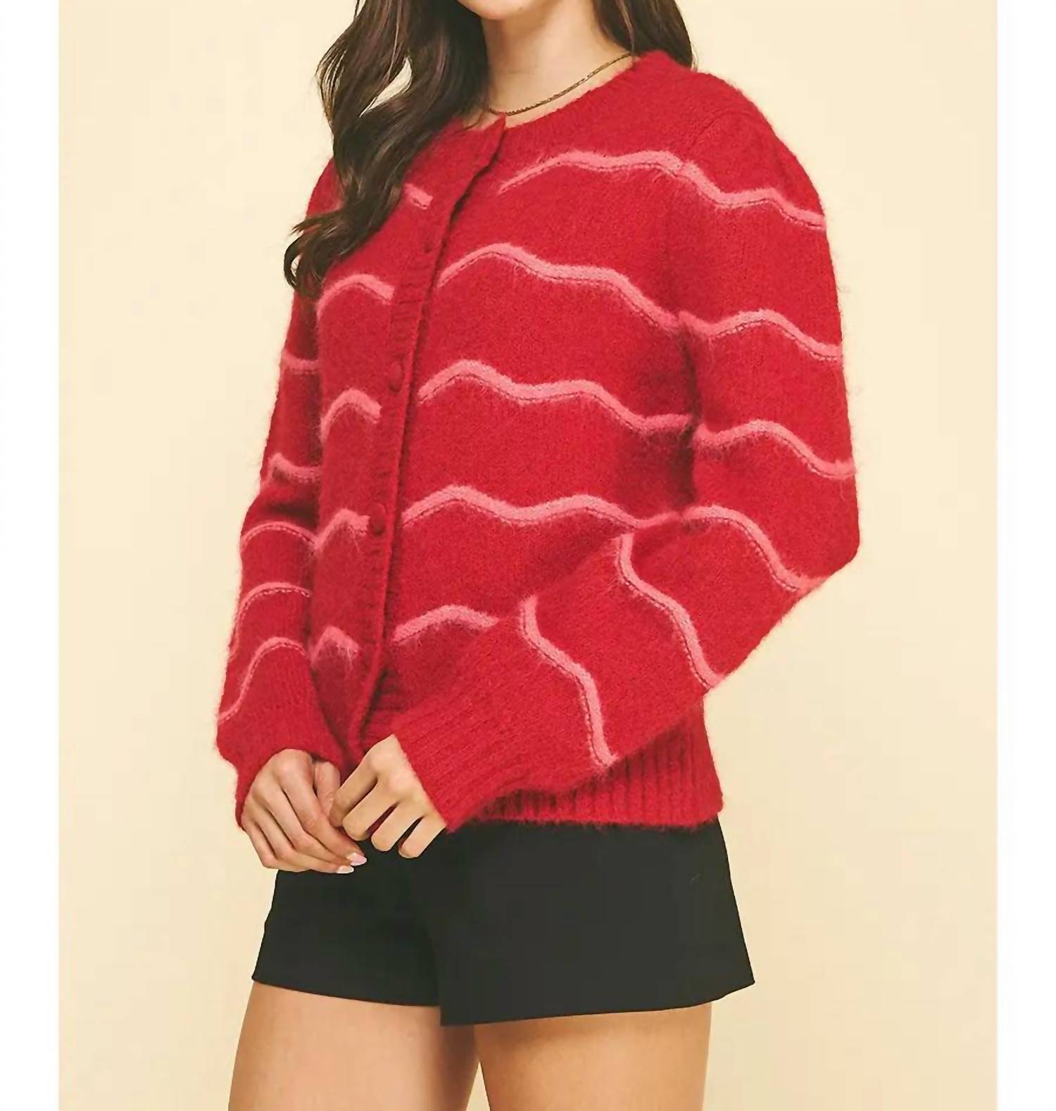PINCH Sweetheart Striped Cardigan in red - women's cardigan - view 4