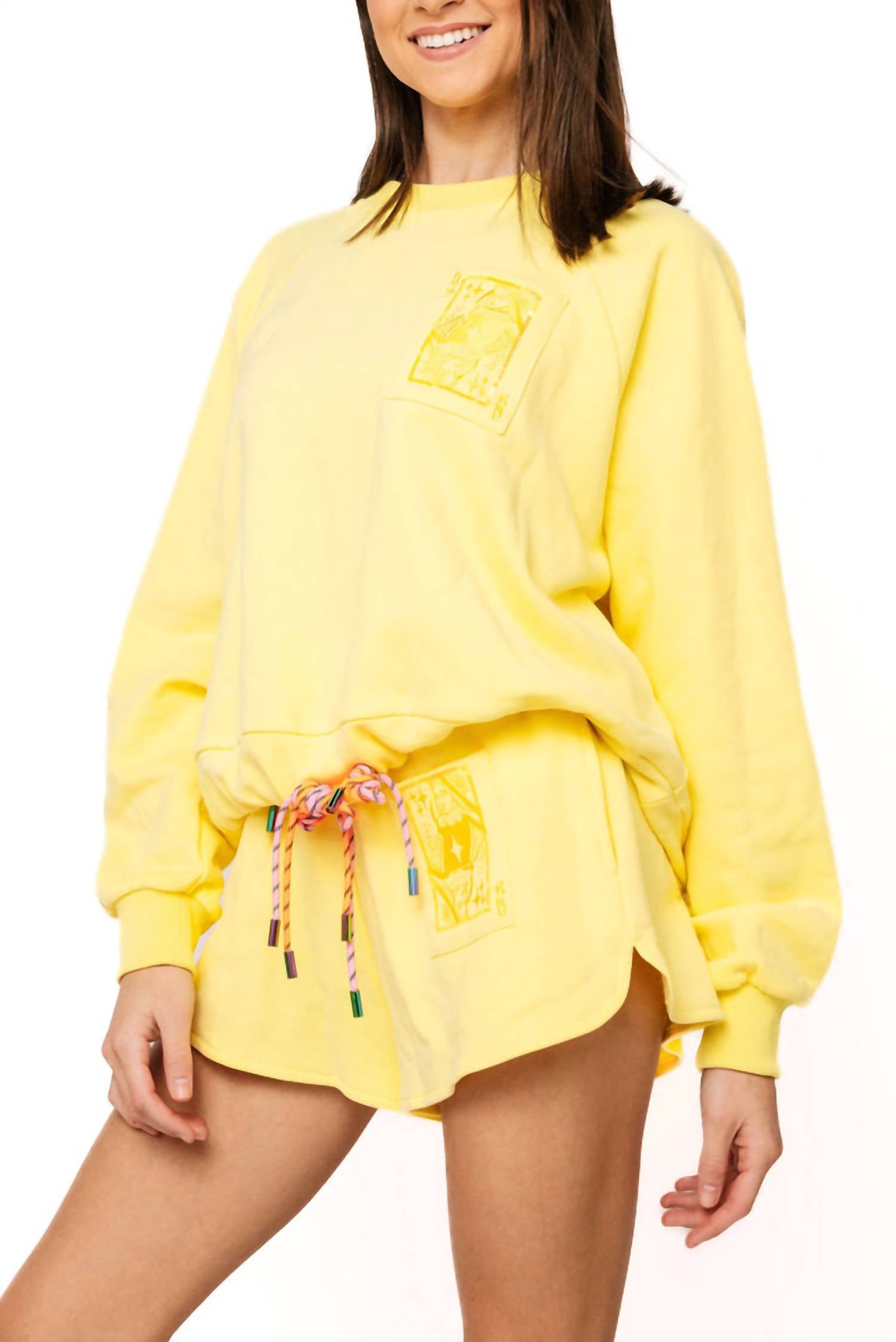 QUEEN OF SPARKLES Logo Tie Sweatshirt in yellow - women's top - alternate view