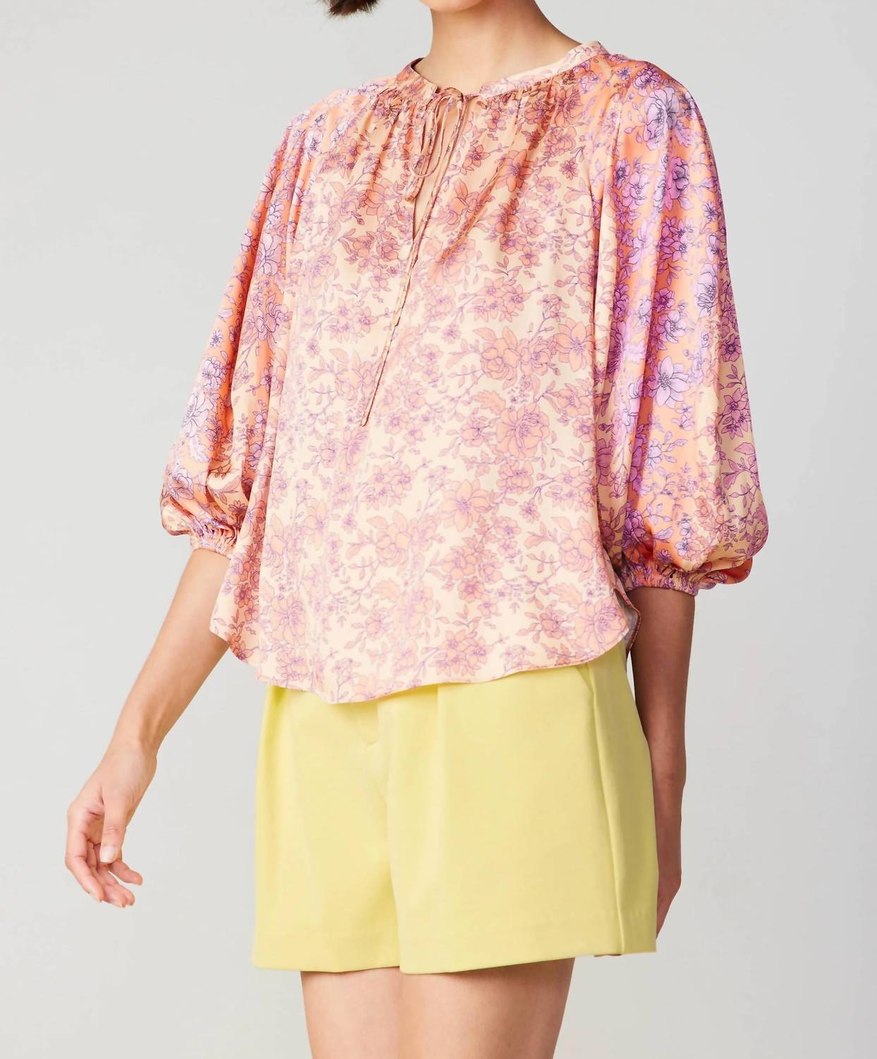 Current Air - Floral Cuffed Sleeve Blouse