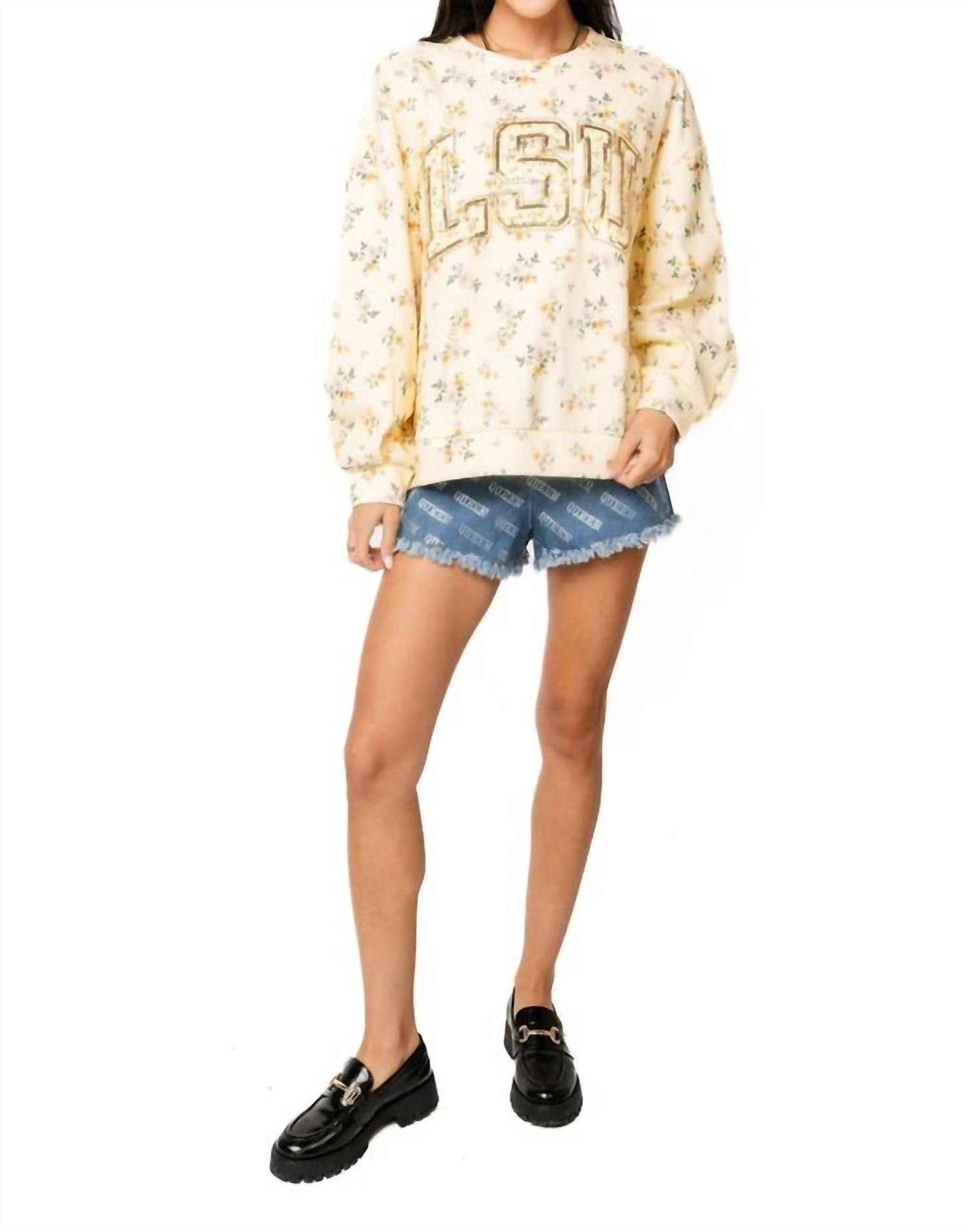 Queen Of Sparkles - Lsu Floral Initial Sweatshirt