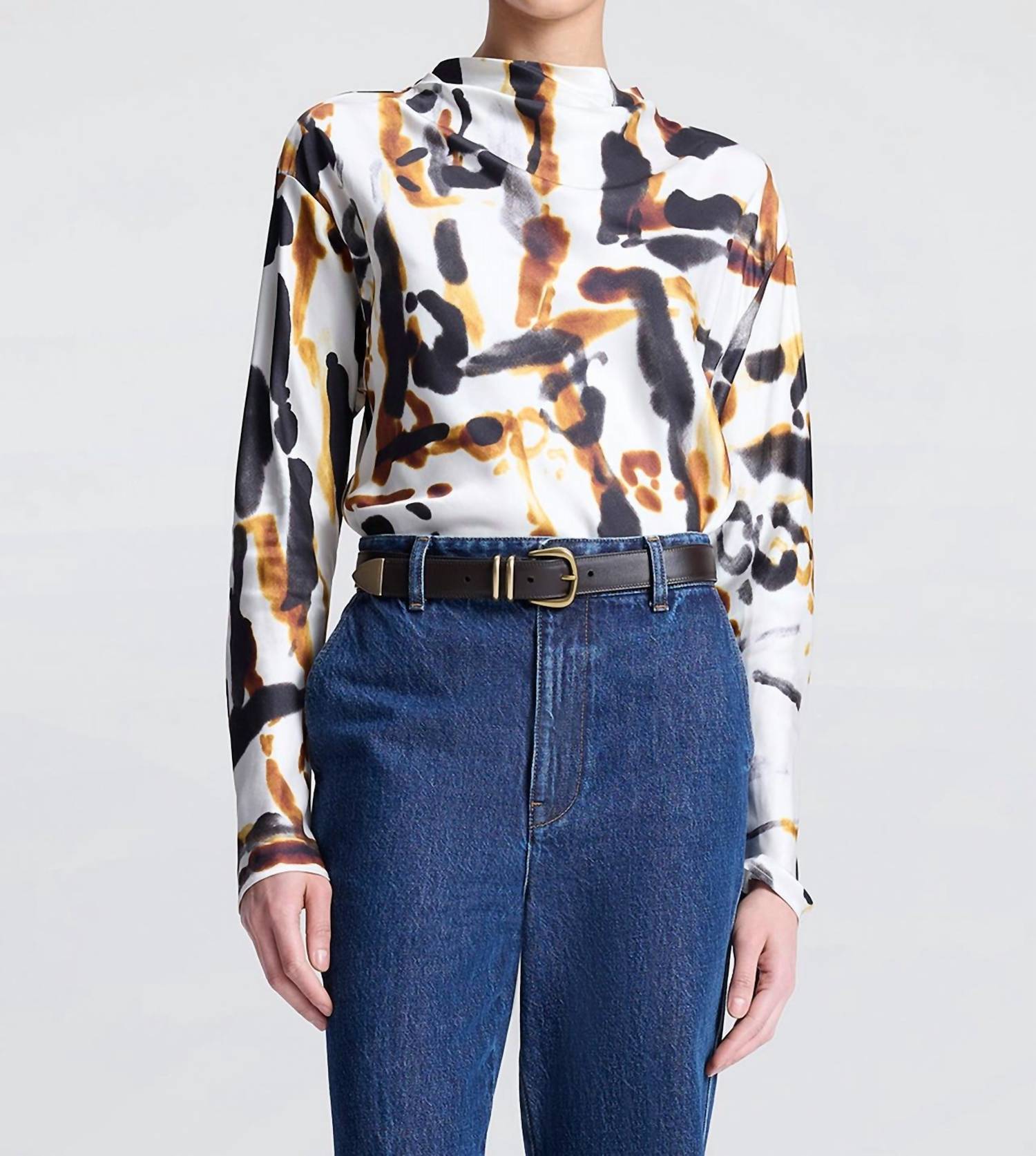 A.L.C. Georgia Satin Top in black camel - women's blouse
