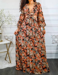 Surelymine - Floral Scent Cut Out Maxi Dress