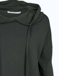 summum Women's Basic Knit Hooded Sweater in deep green - women's top - detail view