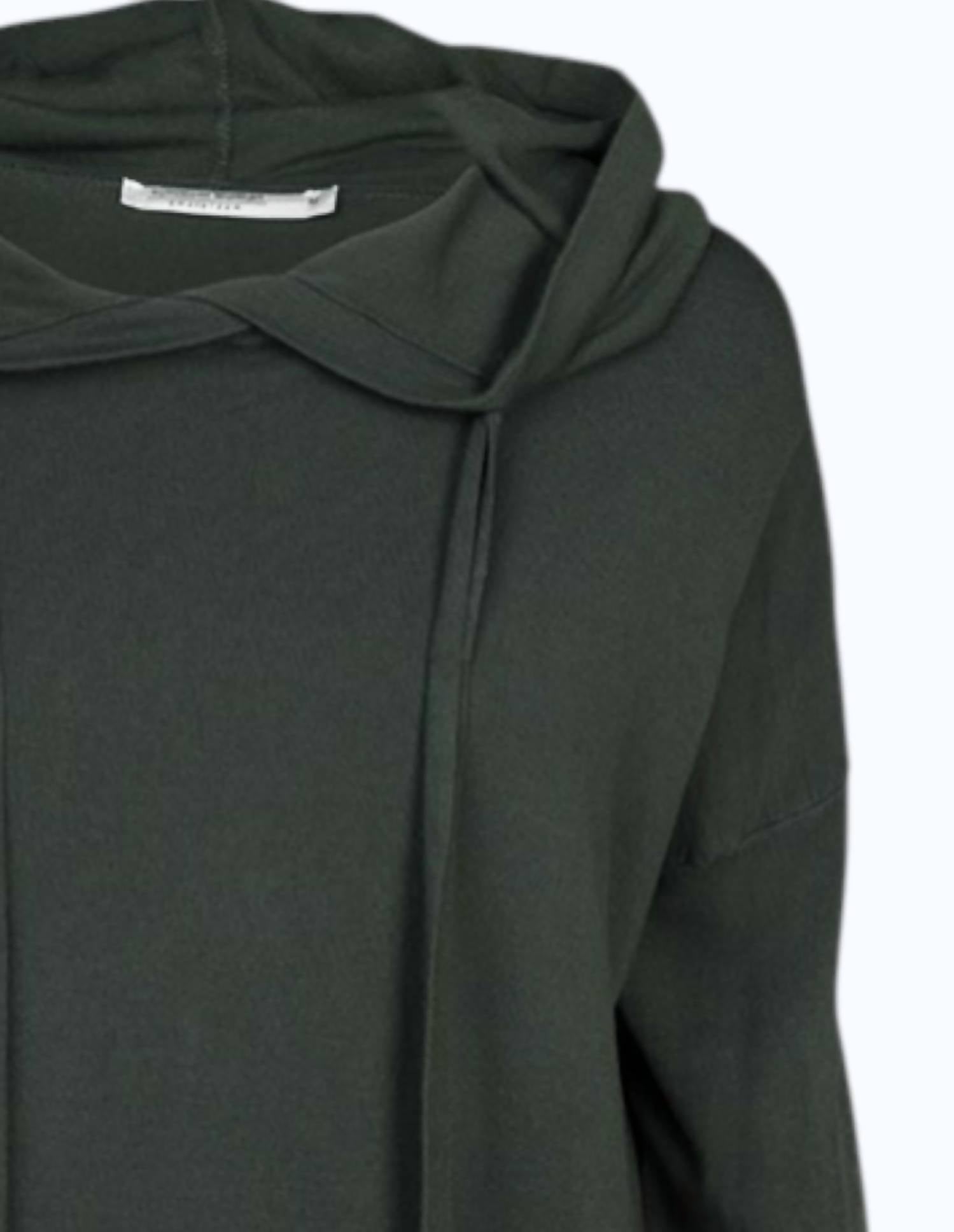 summum Women's Basic Knit Hooded Sweater in deep green - women's top - detail view