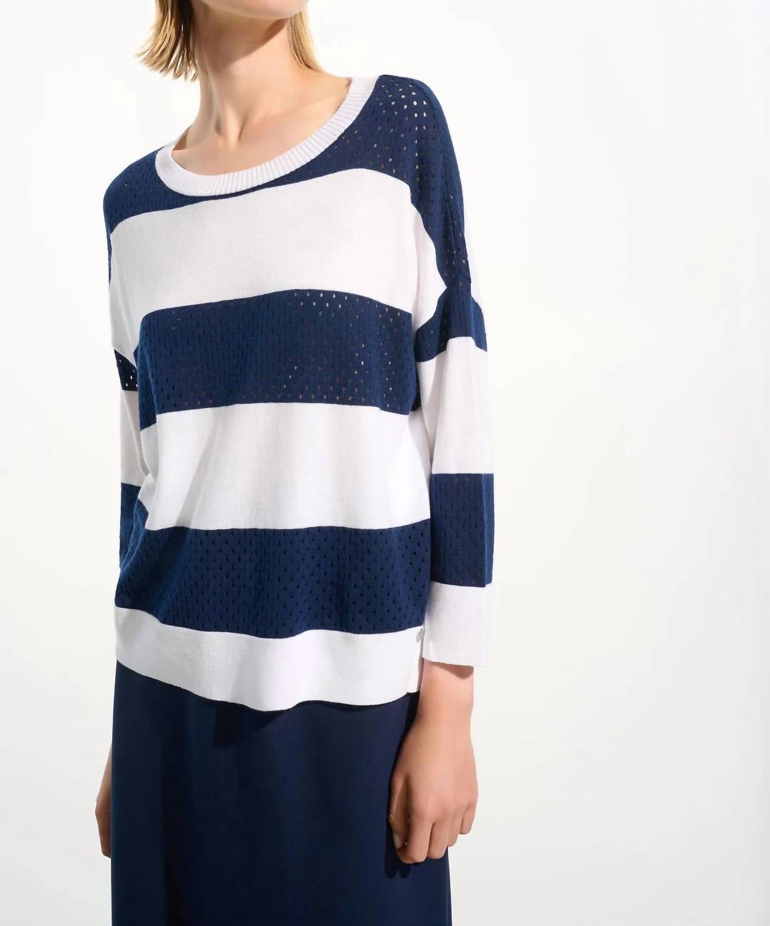 Joseph Ribkoff - Stripe Print Crewneck Sweater