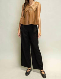 Heyson - Women's Leather Pintuck And Lace Top