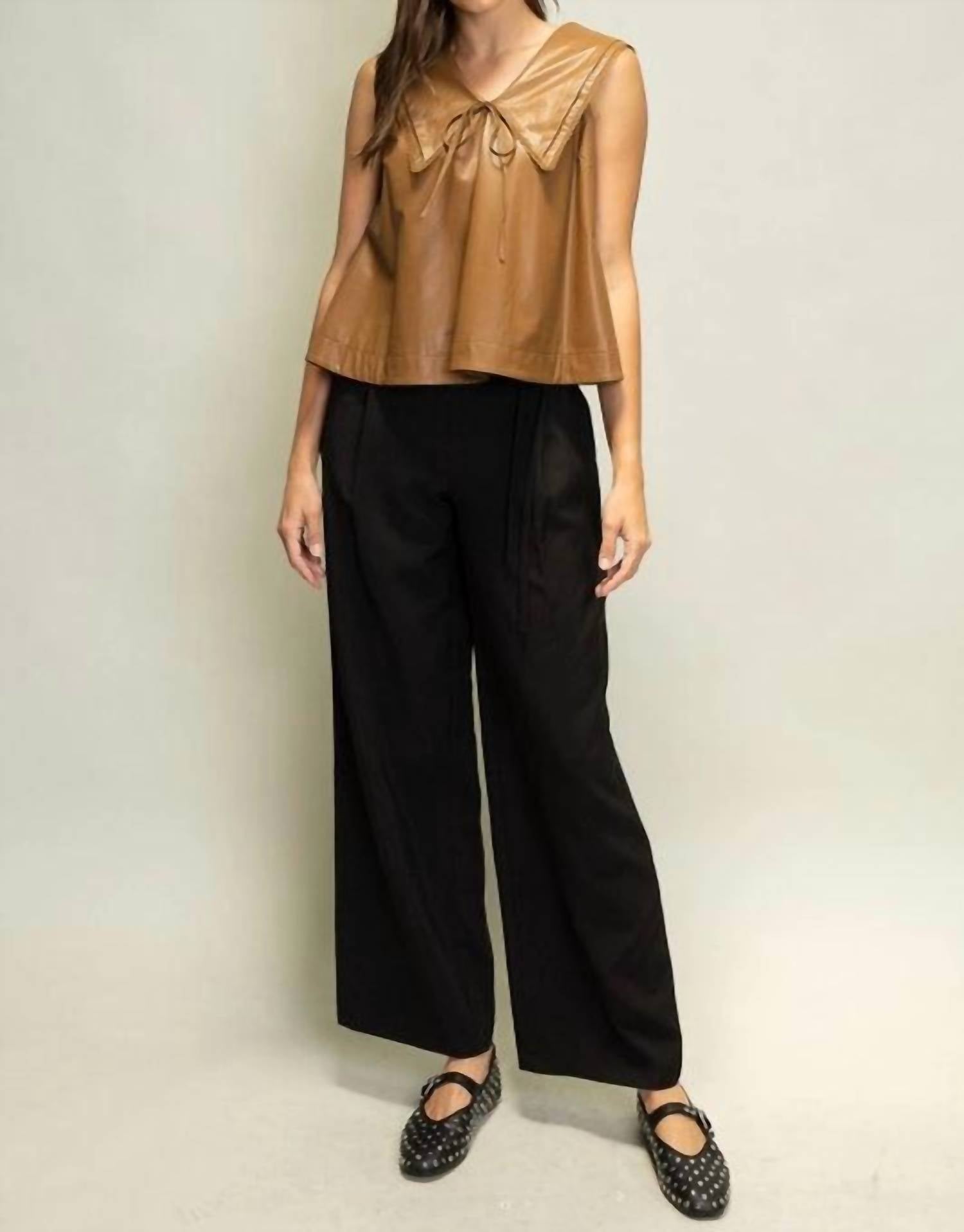Heyson - Women's Leather Pintuck And Lace Top