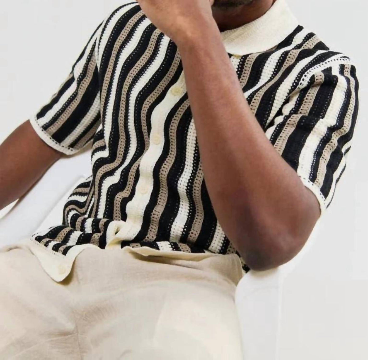 Wax London - Stripe Crochet Porto Polo Shirt